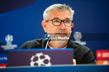 2023-09-19 - Urs Fischer, coach of Union Berlin, during the press conference the day before the football match of Champions League against Real Madrid at Santiago Bernabeu stadium on September 19, 2023 in Madrid, Spain - UNION BERLIN PRESS CONFERENCE BEFORE THE MATCH AGAINST REAL MADRID - UEFA CHAMPIONS LEAGUE - SOCCER
