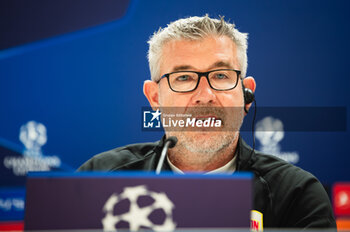 2023-09-19 - Urs Fischer, coach of Union Berlin, during the press conference the day before the football match of Champions League against Real Madrid at Santiago Bernabeu stadium on September 19, 2023 in Madrid, Spain - UNION BERLIN PRESS CONFERENCE BEFORE THE MATCH AGAINST REAL MADRID - UEFA CHAMPIONS LEAGUE - SOCCER