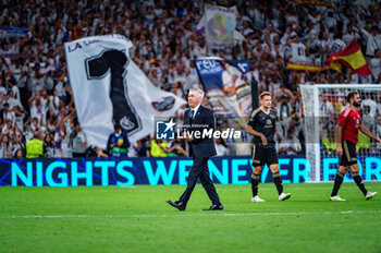 2023-09-20 - Carlo Ancelotti (Real Madrid) celebrate the victory at the end of the football match between Real Madrid and Union Berlin valid for the matchday 01 of the Uefa Champions League played at Santiago Bernabeu stadium on September 20, 2023 in Madrid, Spain - REAL MADRID VS UNION BERLIN - UEFA CHAMPIONS LEAGUE - SOCCER