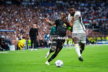 2023-09-20 - Sheraldo Becker (Union Berlin) in action against Antonio Rudiger (Real Madrid) during the football match between Real Madrid and Union Berlin valid for the matchday 01 of the Uefa Champions League played at Santiago Bernabeu stadium on September 20, 2023 in Madrid, Spain - REAL MADRID VS UNION BERLIN - UEFA CHAMPIONS LEAGUE - SOCCER