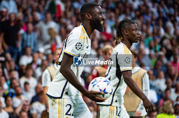 2023-09-20 - Antonio Rudiger (Real Madrid) and Eduardo Camavinga (Real Madrid) during the football match between Real Madrid and Union Berlin valid for the matchday 01 of the Uefa Champions League played at Santiago Bernabeu stadium on September 20, 2023 in Madrid, Spain - REAL MADRID VS UNION BERLIN - UEFA CHAMPIONS LEAGUE - SOCCER