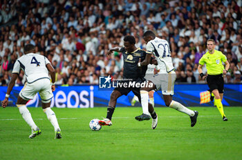 2023-09-20 - David Fofana (Union Berlin) in action against Antonio Rudiger (Real Madrid) during the football match between Real Madrid and Union Berlin valid for the matchday 01 of the Uefa Champions League played at Santiago Bernabeu stadium on September 20, 2023 in Madrid, Spain - REAL MADRID VS UNION BERLIN - UEFA CHAMPIONS LEAGUE - SOCCER