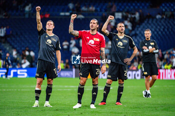 2023-09-20 - Kevin Behrens (Union Berlin), Christopher Trimmel (Union Berlin) and Leonardo Bonucci (Union Berlin) at the end of the football match between Real Madrid and Union Berlin valid for the matchday 01 of the Uefa Champions League played at Santiago Bernabeu stadium on September 20, 2023 in Madrid, Spain - REAL MADRID VS UNION BERLIN - UEFA CHAMPIONS LEAGUE - SOCCER
