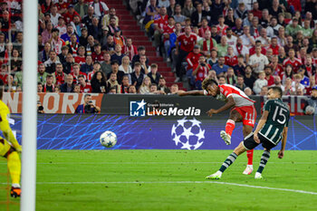 2023-09-20 - Kingsley Coman (11) of Bayern Munich shoots towards the goal during the Champions League match between Bayern Munich and Manchester United at Allianz Arena, Munich, Germany on 20 September 2023. Photo Nigel Keene/ProSportsImages / DPPI - FOOTBALL - CHAMPIONS LEAGUE - BAYERN MUNICH V MANCHESTER UNITED - UEFA CHAMPIONS LEAGUE - SOCCER