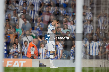 2023-09-20 - Brais Mendez of Real Sociedad reacts after scoring goa during the UEFA Champions League match between Real Sociedad and FC Internazionale at Reale Arena on September 20, 2023, in San Sebastian, Spain. Photo Ricardo Larreina / SpainDPPi / DPPI - FOOTBALL - CHAMPIONS LEAGUE - REAL SOCIEDAD V FC INTERNAZIONLE - UEFA CHAMPIONS LEAGUE - SOCCER