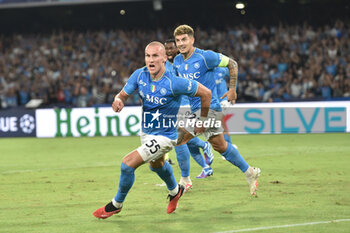 2023-10-03 - Leo Ostigard of SSC Napoli celebrates after scoring goal 
during the Uefa Champions League between SSC Napoli vs Real Madrid FC at Diego Armando Maradona Stadium - SSC NAPOLI VS REAL MADRID FC - UEFA CHAMPIONS LEAGUE - SOCCER