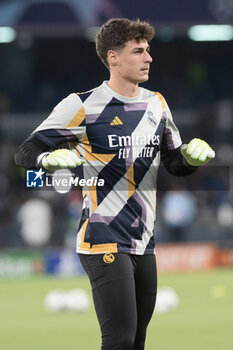 2023-10-03 - Thibaut Courtois of Real Madrid FC in heating during the Uefa Champions League between SSC Napoli vs Real Madrid FC at Diego Armando Maradona Stadium - SSC NAPOLI VS REAL MADRID FC - UEFA CHAMPIONS LEAGUE - SOCCER