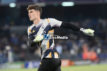 2023-10-03 - Thibaut Courtois of Real Madrid FC in heating during the Uefa Champions League between SSC Napoli vs Real Madrid FC at Diego Armando Maradona Stadium - SSC NAPOLI VS REAL MADRID FC - UEFA CHAMPIONS LEAGUE - SOCCER
