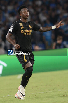 2023-10-03 - Vinicius Junior of Real Madrid FC celebrates after scoring goal during the Uefa Champions League between SSC Napoli vs Real Madrid FC at Diego Armando Maradona Stadium - SSC NAPOLI VS REAL MADRID FC - UEFA CHAMPIONS LEAGUE - SOCCER