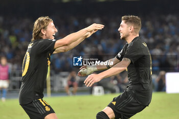 2023-10-03 - \Federico Valverde of Real Madrid FC celebrates after scoring goal during the Uefa Champions League between SSC Napoli vs Real Madrid FC at Diego Armando Maradona Stadium - SSC NAPOLI VS REAL MADRID FC - UEFA CHAMPIONS LEAGUE - SOCCER