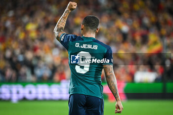 2023-10-03 - Gabriel JESUS of Arsenal celebrates his goal during the UEFA Champions League, Group B football match between RC Lens and Arsenal FC on October 3, 2023 at Bollaert-Delelis stadium in Lens, France - FOOTBALL - CHAMPIONS LEAGUE - LENS V ARSENAL - UEFA CHAMPIONS LEAGUE - SOCCER
