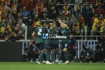 2023-10-03 - Gabriel Jesus of Arsenal celebrates his goal with teammates during the UEFA Champions League, Group B football match between RC Lens and Arsenal FC on October 3, 2023 at Bollaert-Delelis stadium in Lens, France - FOOTBALL - CHAMPIONS LEAGUE - LENS V ARSENAL - UEFA CHAMPIONS LEAGUE - SOCCER