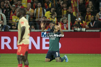 2023-10-03 - Gabriel Jesus of Arsenal celebrates his goal during the UEFA Champions League, Group B football match between RC Lens and Arsenal FC on October 3, 2023 at Bollaert-Delelis stadium in Lens, France - FOOTBALL - CHAMPIONS LEAGUE - LENS V ARSENAL - UEFA CHAMPIONS LEAGUE - SOCCER