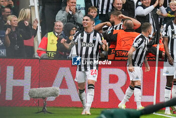 2023-10-04 - Newcastle United midfielder Miguel Almiron (24) celebrates his goal 1-0 during the UEFA Champions League, Group F football match between Newcastle United and Paris Saint-Germain on October 4, 2023 at St James' Park in Newcastle, England - FOOTBALL - CHAMPIONS LEAGUE - NEWCASTLE V PARIS SG - UEFA CHAMPIONS LEAGUE - SOCCER