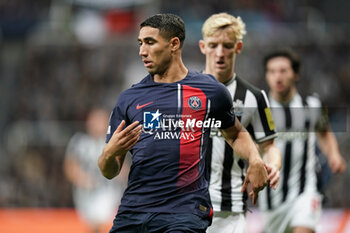 2023-10-04 - Paris Saint-Germain defender Achraf Hakimi during the UEFA Champions League, Group F football match between Newcastle United and Paris Saint-Germain on October 4, 2023 at St James' Park in Newcastle, England - FOOTBALL - CHAMPIONS LEAGUE - NEWCASTLE V PARIS SG - UEFA CHAMPIONS LEAGUE - SOCCER