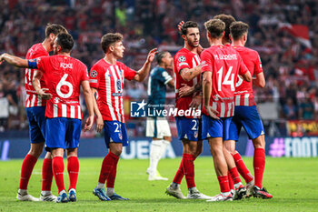 2023-10-04 - Players of Atletico de Madrid celebrate after winning the UEFA Champions League, Group E football match between Atletico de Madrid and Feyenoord on October 4, 2023 at Civitas Metropolitano stadium in Madrid, Spain - FOOTBALL - CHAMPIONS LEAGUE - ATLETICO V FEYENOORD - UEFA CHAMPIONS LEAGUE - SOCCER