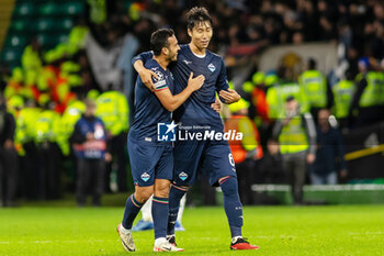 2023-10-04 - Pedro and Daichi Kamada of SS Lazio at the final whistle during the UEFA Champions League, Group E football match between Celtic and SS Lazio on 4 October 2023 at Celtic Park in Glasgow, Scotland - FOOTBALL - CHAMPIONS LEAGUE - CELTIC V LAZIO - UEFA CHAMPIONS LEAGUE - SOCCER