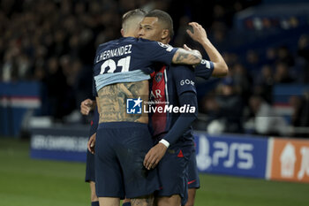 2023-10-25 - Kylian Mbappe of PSG celebrates his goal with Lucas Hernandez of PSG during the UEFA Champions League, Group F football match between Paris Saint-Germain and AC Milan on October 25, 2023 at Parc des Princes stadium in Paris, France - FOOTBALL - CHAMPIONS LEAGUE - PARIS SG V MILAN - UEFA CHAMPIONS LEAGUE - SOCCER