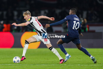 2023-11-28 - Newcastle United midfielder Anthony Gordon (10) and Paris Saint-Germain forward Ousmane Dembele (10) during the UEFA Champions League, Group F football match between Paris Saint-Germain and Newcastle United on November 28, 2023 at Parc des Princes stadium in Paris, France - FOOTBALL - CHAMPIONS LEAGUE - PARIS SG V NEWCASTLE - UEFA CHAMPIONS LEAGUE - SOCCER