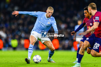 2023-11-28 - Erling Haaland of Manchester City during the UEFA Champions League, Group G football match between Manchester City and RB Leipzig on 28 November 2023 at Etihad Stadium in Manchester, England - FOOTBALL - CHAMPIONS LEAGUE - MANCHESTER CITY V RB LEIPZIG - UEFA CHAMPIONS LEAGUE - SOCCER