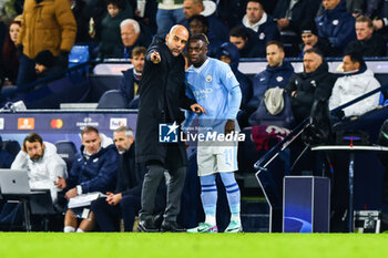 2023-11-28 - Manchester City Manager Pep Guardiola gives instruction to Jeremy Doku during the UEFA Champions League, Group G football match between Manchester City and RB Leipzig on 28 November 2023 at Etihad Stadium in Manchester, England - FOOTBALL - CHAMPIONS LEAGUE - MANCHESTER CITY V RB LEIPZIG - UEFA CHAMPIONS LEAGUE - SOCCER