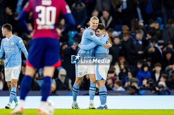 2023-11-28 - Manchester City forward Julian Alvarez (19) celebrates his goal 3-2 with Erling Haaland during the UEFA Champions League, Group G football match between Manchester City and RB Leipzig on 28 November 2023 at Etihad Stadium in Manchester, England - FOOTBALL - CHAMPIONS LEAGUE - MANCHESTER CITY V RB LEIPZIG - UEFA CHAMPIONS LEAGUE - SOCCER