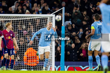 2023-11-28 - Manchester City forward Erling Haaland (9) celebrates his goal 1-2 during the UEFA Champions League, Group G football match between Manchester City and RB Leipzig on 28 November 2023 at Etihad Stadium in Manchester, England - FOOTBALL - CHAMPIONS LEAGUE - MANCHESTER CITY V RB LEIPZIG - UEFA CHAMPIONS LEAGUE - SOCCER