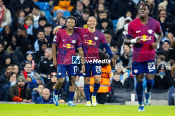 2023-11-28 - RB Leipzig forward Lois Openda (17) celebrates his goal 0-2 with Xavi Simons during the UEFA Champions League, Group G football match between Manchester City and RB Leipzig on 28 November 2023 at Etihad Stadium in Manchester, England - FOOTBALL - CHAMPIONS LEAGUE - MANCHESTER CITY V RB LEIPZIG - UEFA CHAMPIONS LEAGUE - SOCCER