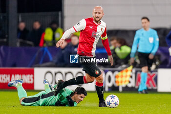 2023-11-28 - Gernot Trauner of Feyenoord battles for possession with Alvaro Morata of Atletico Madrid during the UEFA Champions League, Group E football match between Feyenoord and Atletico Madrid on November 28, 2023 at Stadion Feijenoord "De Kuip" in Rotterdam, Netherlands - FOOTBALL - CHAMPIONS LEAGUE - FEYENOORD V ATLETICO MADRID - UEFA CHAMPIONS LEAGUE - SOCCER