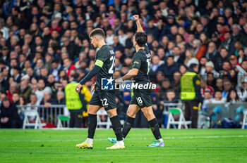 2023-11-29 - Giovanni Simeone of Napoli seen celebrating his goal during the Champions League football match between Real Madrid and Napoli at Bernabeu Stadium in Madrid, Spain. - REAL MADRID VS NAPOLI - UEFA CHAMPIONS LEAGUE - SOCCER