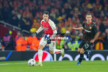 2023-11-29 - Arsenal forward Gabriel Martinelli (11) and Lens midfielder Przemyslaw Frankowski (29) during the UEFA Champions League, Group B football match between Arsenal and RC Lens on 29 November 2023 at the Emirates Stadium in London, England - FOOTBALL - CHAMPIONS LEAGUE - ARSENAL V LENS - UEFA CHAMPIONS LEAGUE - SOCCER