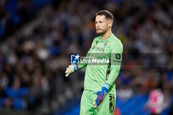 2023-11-29 - Alex Remiro of Real Sociedad during the UEFA Champions League, Group D football match between Real Sociedad and FC Red Bull Salzburg on November 29, 2023 at Reale Arena in San Sebastian, Spain - FOOTBALL - CHAMPIONS LEAGUE - REAL SOCIEDAD V RB SALZBURG - UEFA CHAMPIONS LEAGUE - SOCCER