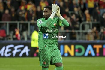 2023-12-12 - Lens goalkeeper Brice Samba celebrates the victory following the UEFA Champions League, Group B football match between RC Lens and Sevilla FC on December 12, 2023 at Bollaert-Delelis stadium in Lens, France - FOOTBALL - CHAMPIONS LEAGUE - LENS V SEVILLA - UEFA CHAMPIONS LEAGUE - SOCCER