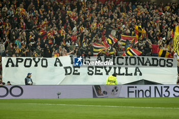 2023-12-12 - Banner 'Support to the supporters of Sevilla' from the supporters of Lens during the UEFA Champions League, Group B football match between RC Lens and Sevilla FC on December 12, 2023 at Bollaert-Delelis stadium in Lens, France - FOOTBALL - CHAMPIONS LEAGUE - LENS V SEVILLA - UEFA CHAMPIONS LEAGUE - SOCCER