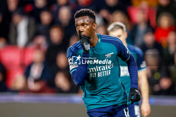 2023-12-12 - Eddie Nketiah of Arsenal celebrates his goal 0-1 during the UEFA Champions League, Group B football match between PSV and Arsenal on December 12, 2023 at the Phillips Stadion in Eindhoven, Netherlands - FOOTBALL - CHAMPIONS LEAGUE - PSV V ARSENAL - UEFA CHAMPIONS LEAGUE - SOCCER