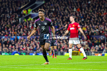 2023-12-13 - Kingsley Coman (11) of Bayern Munich celebrates his goal 0-1 during the UEFA Champions League, Group A football match between Manchester United and Bayern Munich on 12 December 2023 at Old Trafford in Manchester, England - FOOTBALL - CHAMPIONS LEAGUE - MANCHESTER UNITED V BAYERN MUNICH - UEFA CHAMPIONS LEAGUE - SOCCER