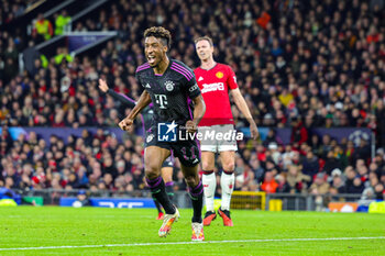 2023-12-13 - Kingsley Coman (11) of Bayern Munich celebrates his goal 0-1 during the UEFA Champions League, Group A football match between Manchester United and Bayern Munich on 12 December 2023 at Old Trafford in Manchester, England - FOOTBALL - CHAMPIONS LEAGUE - MANCHESTER UNITED V BAYERN MUNICH - UEFA CHAMPIONS LEAGUE - SOCCER