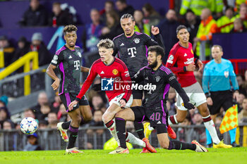 2023-12-13 - Alejandro Garnacho (17) of Manchester United and Noussair Mazraoui, Leroy Sané of Bayern Munich during the UEFA Champions League, Group A football match between Manchester United and Bayern Munich on 12 December 2023 at Old Trafford in Manchester, England - FOOTBALL - CHAMPIONS LEAGUE - MANCHESTER UNITED V BAYERN MUNICH - UEFA CHAMPIONS LEAGUE - SOCCER