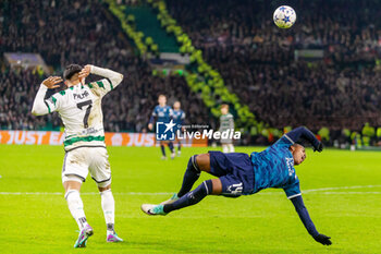 2023-12-13 - Igor Paixao of Feyenoord goes over following a challenge from Luis Palma of Celtic FC during the UEFA Champions League, Group E football match between Celtic FC and Feyenoord on December 13, 2023 at Celtic Park in Glasgow, Scotland - FOOTBALL - CHAMPIONS LEAGUE - CELTIC V FEYENOORD - UEFA CHAMPIONS LEAGUE - SOCCER