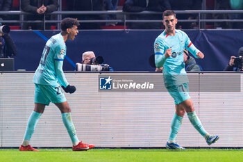 2023-12-13 - Ferran Torres of FC Barcelona celebrates after scoring the team's first goal during the UEFA Champions League, Group H football match between Royal Antwerp FC and FC Barcelona on December 13, 2023 at the Stadion Bosuil in Antwerpen, Belgium - FOOTBALL - CHAMPIONS LEAGUE - ROYAL ANTWERP V FC BARCELONA - UEFA CHAMPIONS LEAGUE - SOCCER
