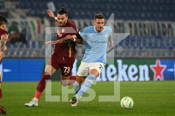 2023-02-16 - Sergej Milinkovic-Savic (SS Lazio) Karlo Muhar (CFR Cluj) during the UEFA Conference League 2022/2023 football match between SS Lazio and CFR 1907 Cluj at The Olympic Stadium in Rome on 16 February 2023. - SS LAZIO VS  CFR 1907 CLUJ - UEFA CONFERENCE LEAGUE - SOCCER