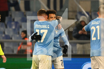 2023-02-16 - Ciro Immobile (SS Lazio) \nd Felipe Anderson (SS Lazio) celebrates after scoring the goal 1-0 during the UEFA Conference League 2022/2023 football match between SS Lazio and CFR 1907 Cluj at The Olympic Stadium in Rome on 16 February 2023. - SS LAZIO VS  CFR 1907 CLUJ - UEFA CONFERENCE LEAGUE - SOCCER