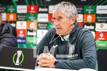 2023-03-09 - Coach Quique Setien of Villarreal during the press conference following the UEFA Europa Conference League, Round of 16, 1st leg football match between RSC Anderlecht and Villarreal CF on March 9, 2023 at the Lotto Park Stadium in Brussels, Belgium - FOOTBALL - CONFERENCE LEAGUE - ANDERLECHT V VILLARREAL - UEFA CONFERENCE LEAGUE - SOCCER