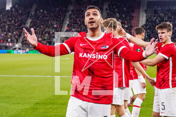 2023-03-16 - Vangelis Pavlidis of AZ Alkmaar celebrating scoring his sides second goal during the UEFA Europa Conference League, Round of 16, 2nd leg football match between AZ Alkmaar and SS Lazio on March 16, 2023 at the AZ Stadion in Alkmaar, Netherlands - FOOTBALL - CONFERENCE LEAGUE - AZ ALKMAAR V LAZIO - UEFA CONFERENCE LEAGUE - SOCCER