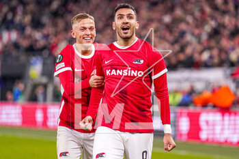 2023-03-16 - Vangelis Pavlidis of AZ Alkmaar celebrating scoring his sides second goal during the UEFA Europa Conference League, Round of 16, 2nd leg football match between AZ Alkmaar and SS Lazio on March 16, 2023 at the AZ Stadion in Alkmaar, Netherlands - FOOTBALL - CONFERENCE LEAGUE - AZ ALKMAAR V LAZIO - UEFA CONFERENCE LEAGUE - SOCCER