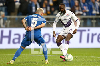 2023-04-13 - Jonathan Ikone of Fiorentina during the UEFA Europa Conference League, Quarter-finals, 1st leg football match between KKS Lech Poznan and ACF Fiorentina on April 13, 2023 at INEA Stadion in Poznan, Poland - FOOTBALL - CONFERENCE LEAGUE - LECH POZNAN V FIORENTINA - UEFA CONFERENCE LEAGUE - SOCCER
