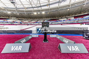 2023-05-12 - VAR set up in the London Stadium during the UEFA Europa Conference League, Semi-finals, 1st leg football match between West Ham United and AZ Alkmaar on 11 May 2023 at the London Stadium in London, England - FOOTBALL - CONFERENCE LEAGUE - WEST HAM V AZ ALKMAAR - UEFA CONFERENCE LEAGUE - SOCCER