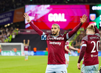 2023-05-12 - Said Benrahma (22) of West Ham United scores from the penalty spot and celebrates 1-1 during the UEFA Europa Conference League, Semi-finals, 1st leg football match between West Ham United and AZ Alkmaar on 11 May 2023 at the London Stadium in London, England - FOOTBALL - CONFERENCE LEAGUE - WEST HAM V AZ ALKMAAR - UEFA CONFERENCE LEAGUE - SOCCER