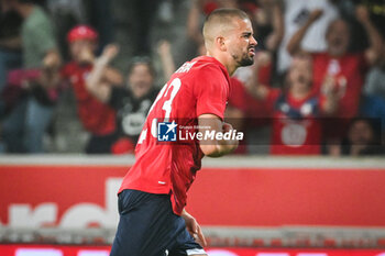 2023-08-24 - Edon ZHEGROVA of Lille celebrates his goal during the UEFA Europa Conference League, Play-offs, 1st leg football match between LOSC Lille and HNK Rijeka on August 24, 2023 at Pierre Mauroy stadium in Villeneuve-d'Ascq near Lille, France - FOOTBALL - CONFERENCE LEAGUE - LILLE V RIJEKA - UEFA CONFERENCE LEAGUE - SOCCER