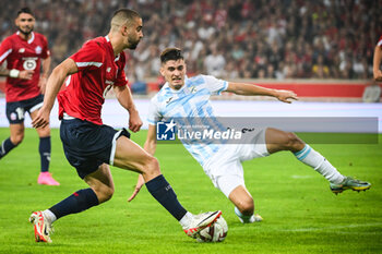 2023-08-24 - Edon ZHEGROVA of Lille and Veldin HODZA of Rijeka during the UEFA Europa Conference League, Play-offs, 1st leg football match between LOSC Lille and HNK Rijeka on August 24, 2023 at Pierre Mauroy stadium in Villeneuve-d'Ascq near Lille, France - FOOTBALL - CONFERENCE LEAGUE - LILLE V RIJEKA - UEFA CONFERENCE LEAGUE - SOCCER